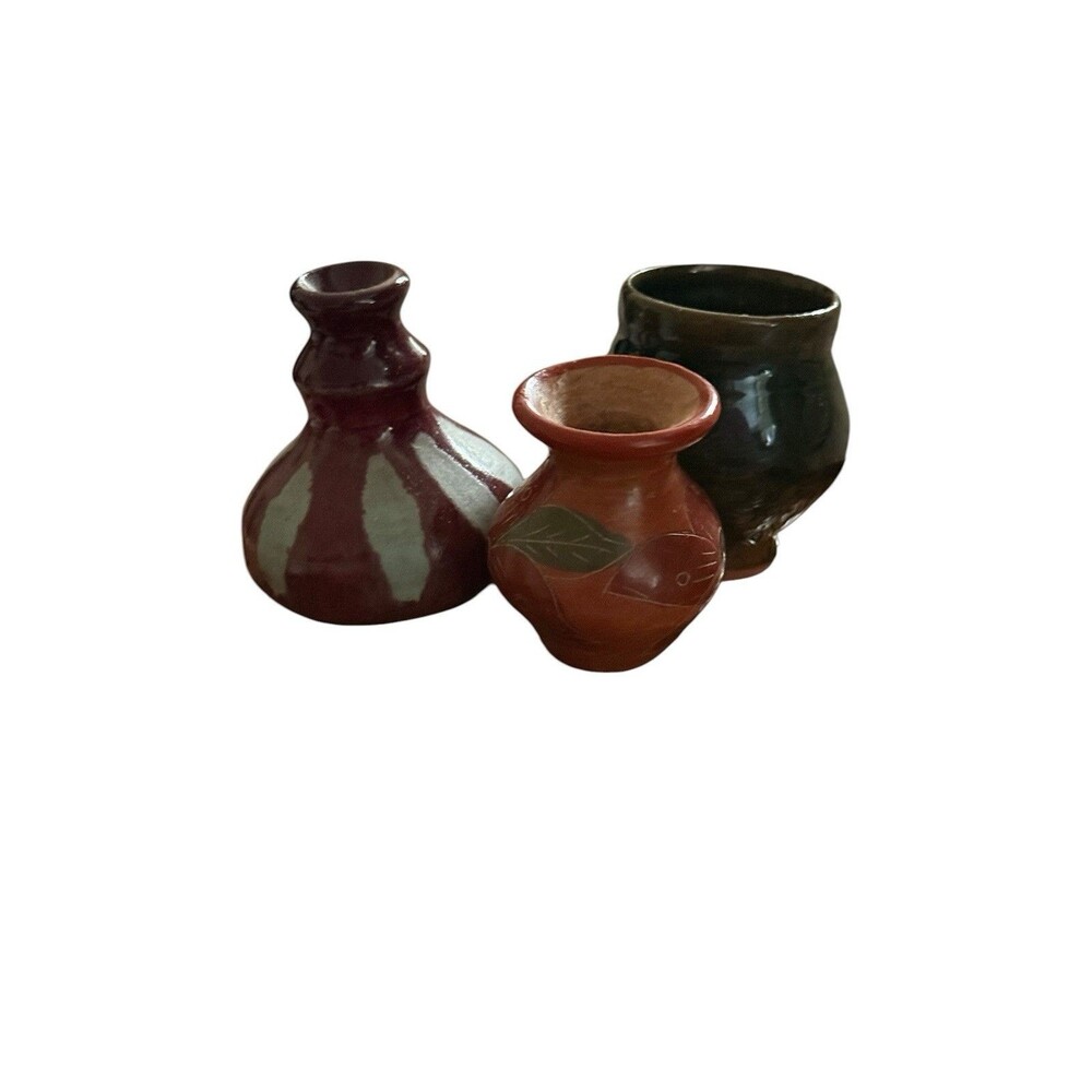 Vintage Miniature Pottery Lot Dollhouse Display vases Set of 3 Some Marked